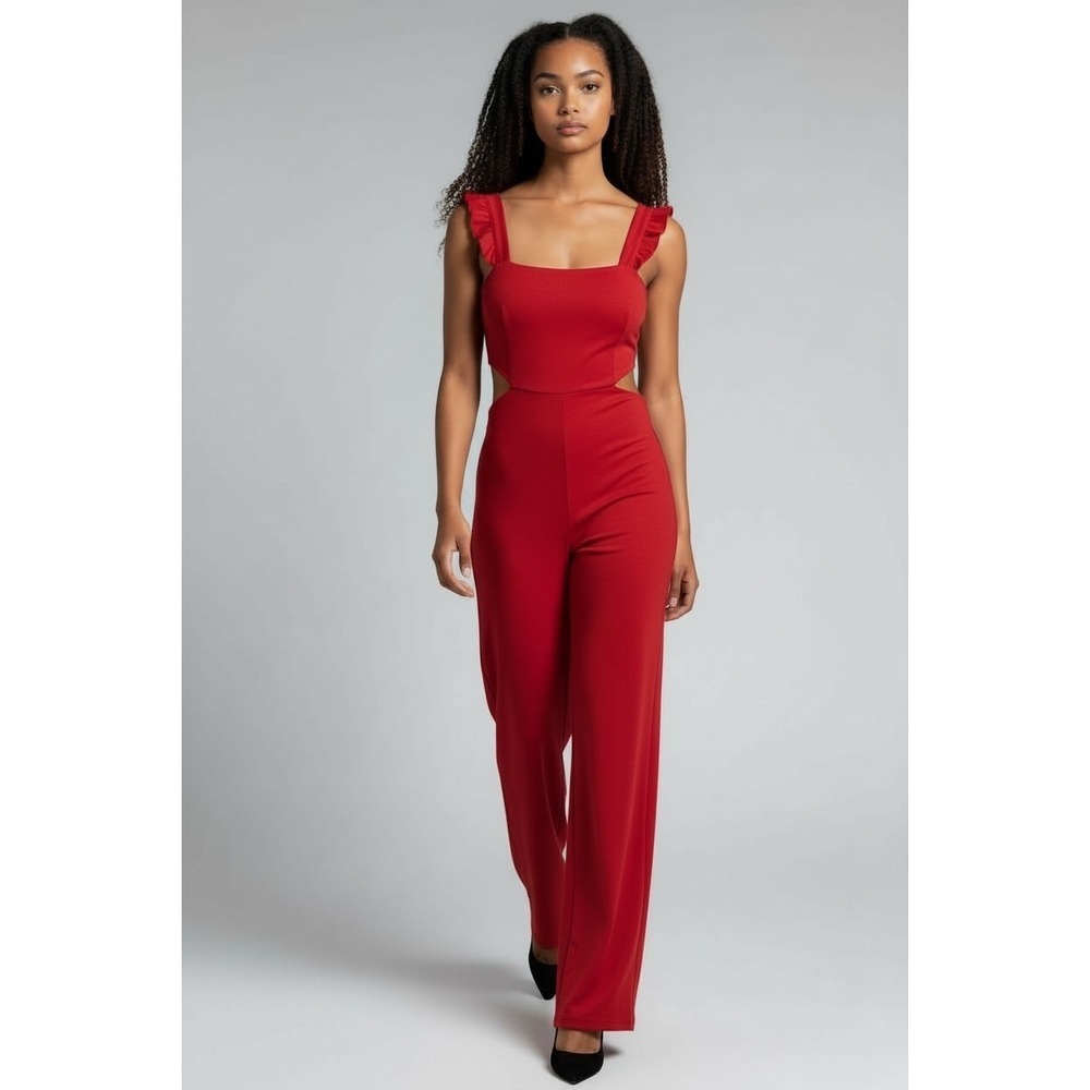 Mm Mm Mm Red Wide Leg Sleeveless Pants Jumpsuit, Womens‎ XL